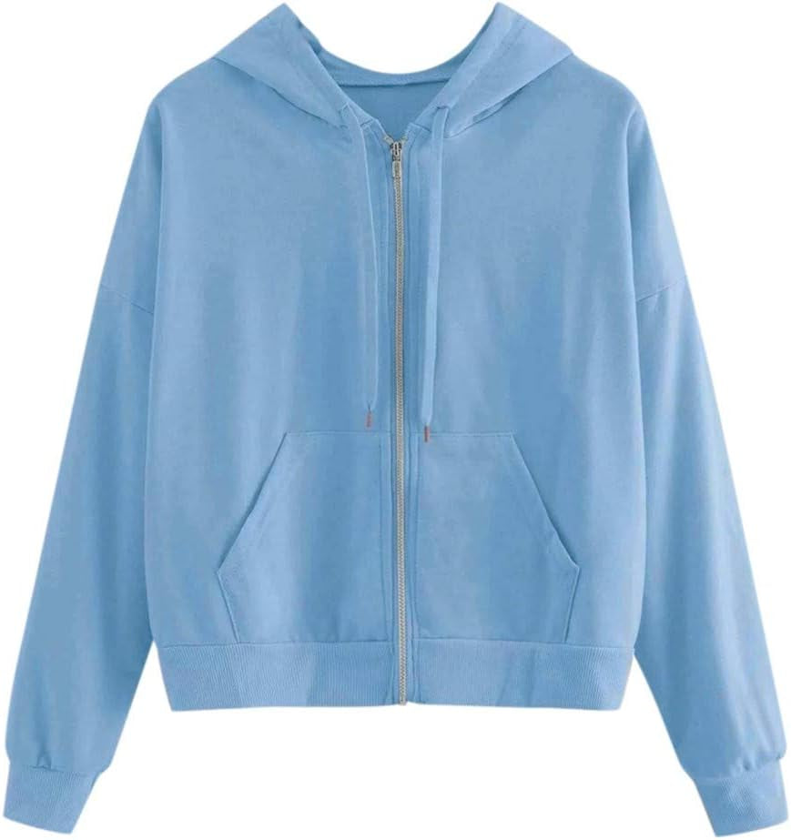 Hoodies for Women Cropped, Women'S Zip up Long Sleeve Crop Tops Hoodie Casual Hooded Pullover Sweatshirts
