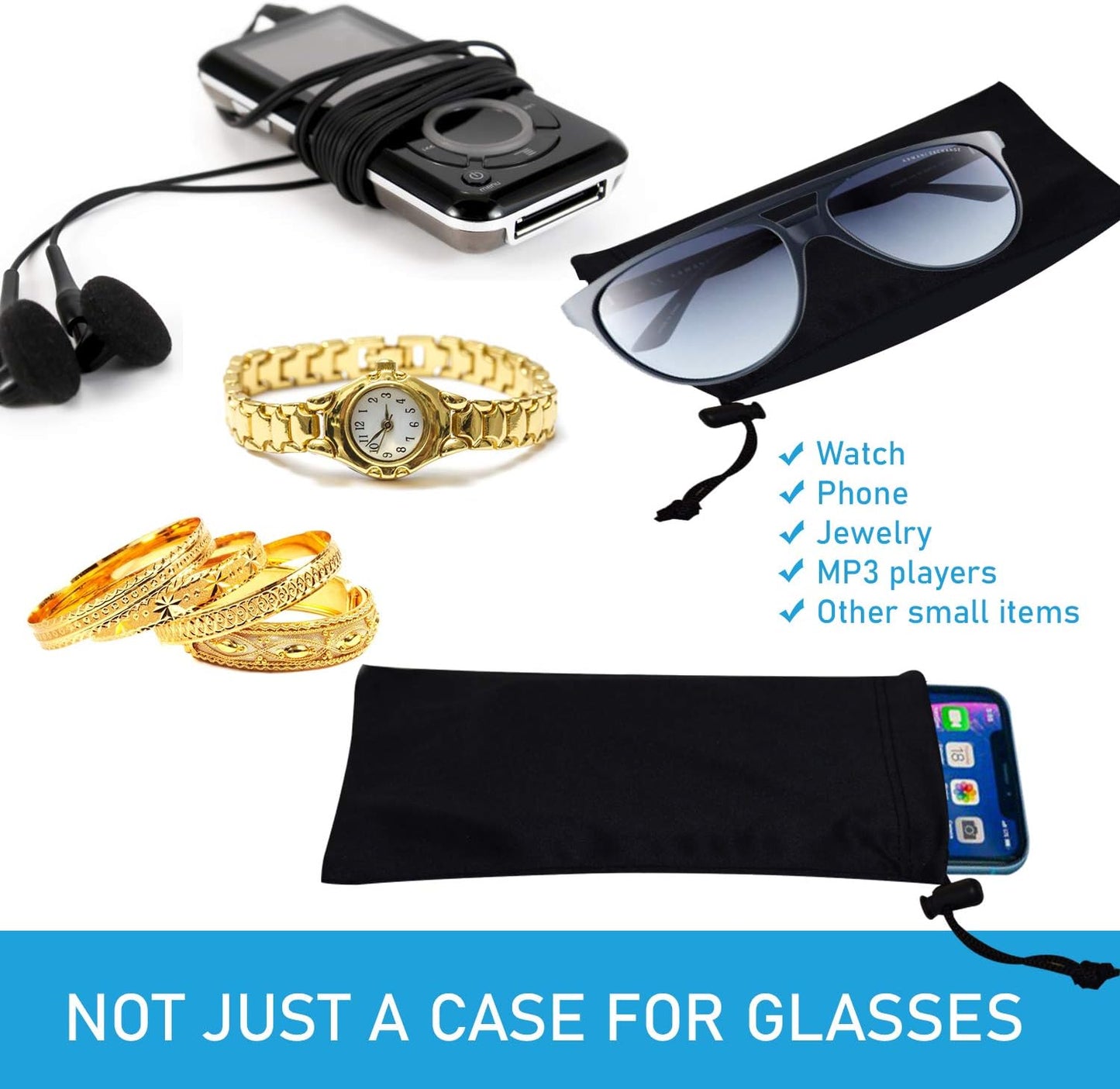 Sunglasses Pouch Soft Slim Glasses and Phone Case with Drawstring Closure