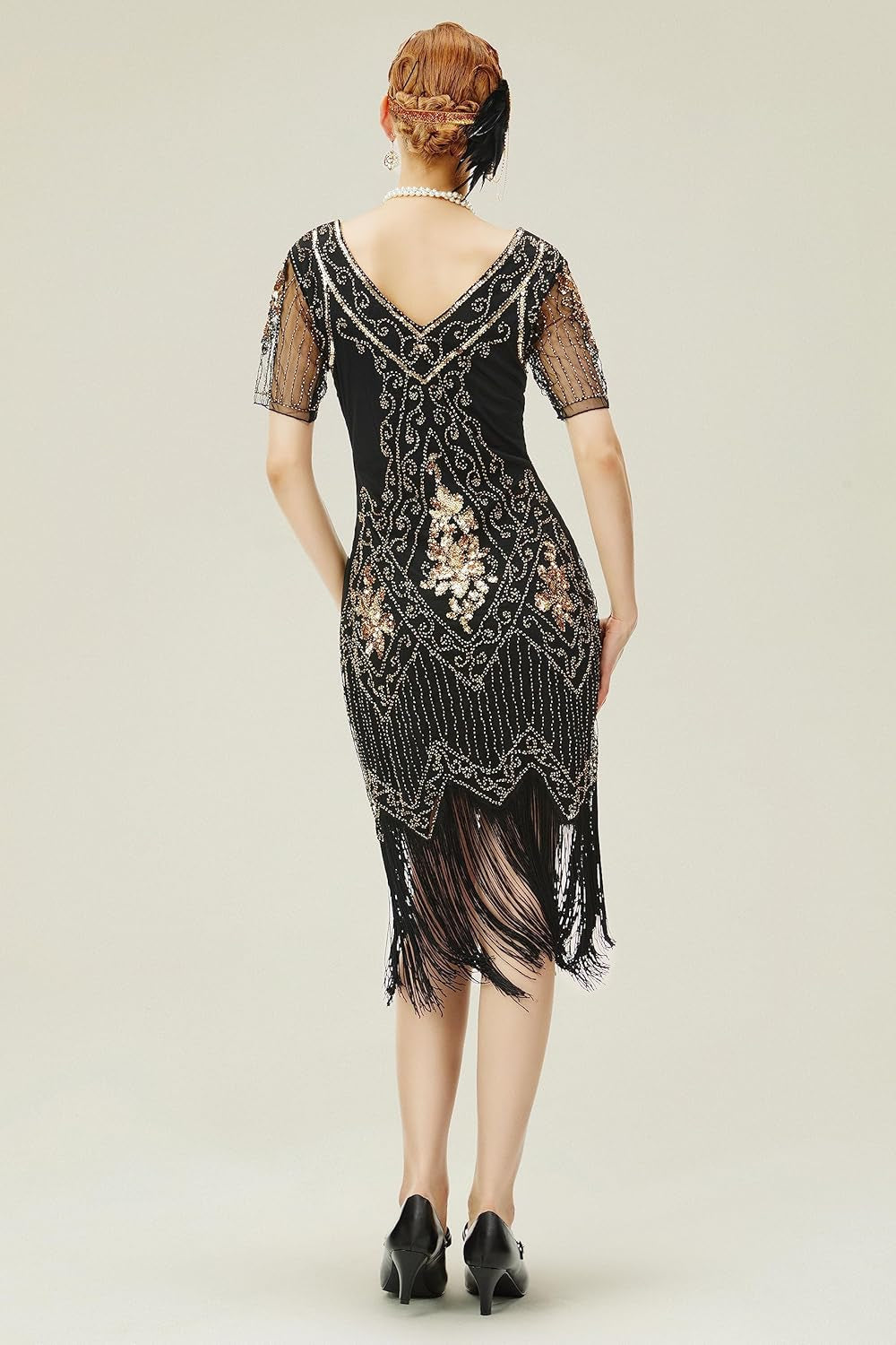 1920S Art Deco Fringed Sequin Dress Roaring 20S Flapper Fancy Dress Gatsby Costume Dress