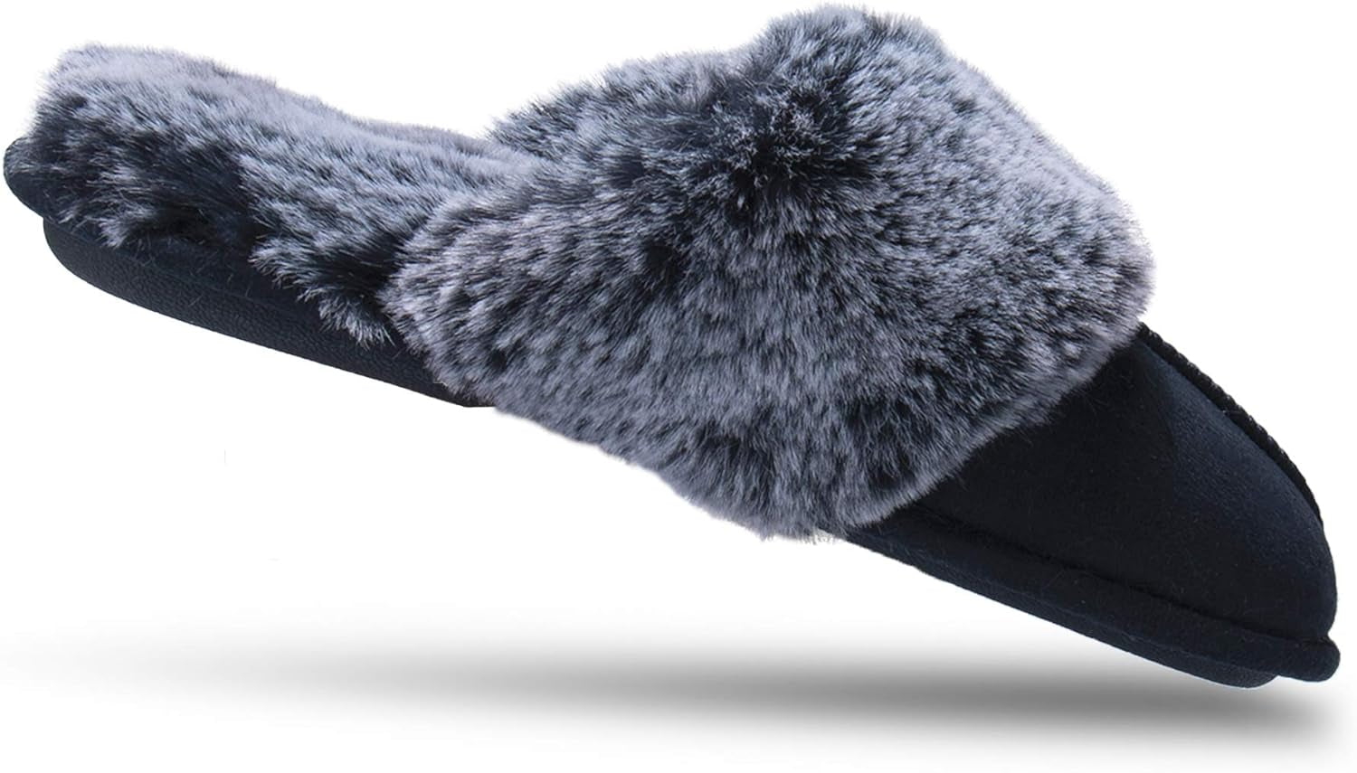 Women'S Comfy Faux Fur House Slipper Scuff Memory Foam Slip on Anti-Skid Sole