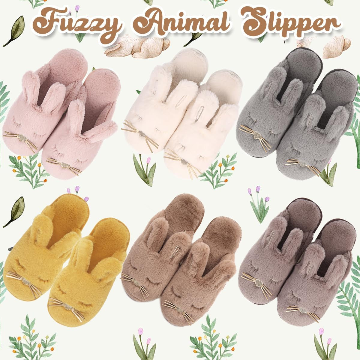 Bunny Slippers for Women Fuzzy Cute Animal Memory Foam Indoor House Slippers Easter Thanksgiving Christmas Slippers Gifts